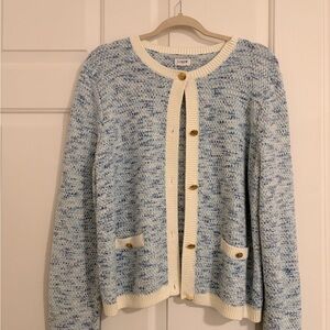 J. Crew Light Blue Popcorn-stitch lady jacket cardigan sweater